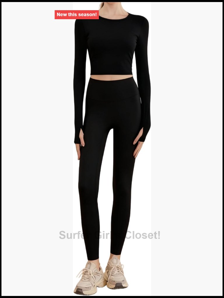 2 Pc Scrunch Butt Lifting Long Sleeve Open Back Yoga Set With Built In Bra
